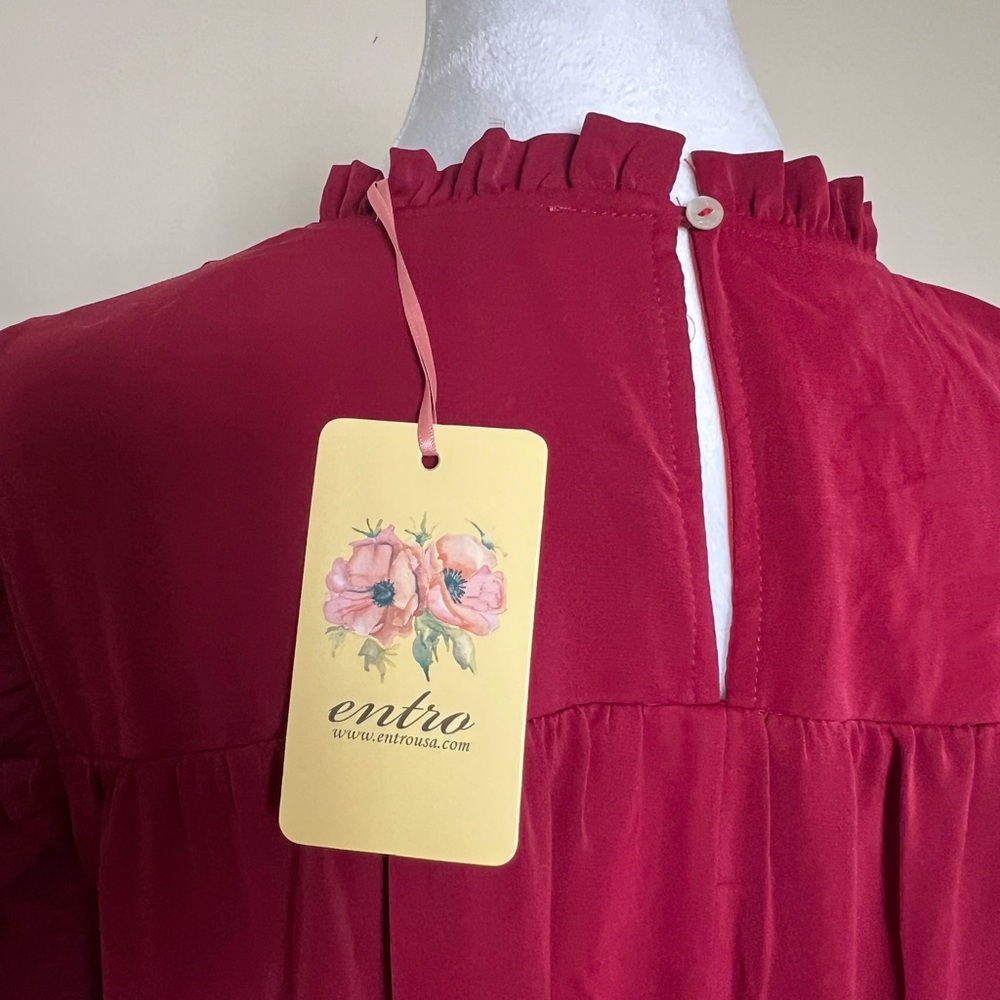 Entro Raspberry Red Ruffled Yoke Dress NWT - Picture 4 of 7